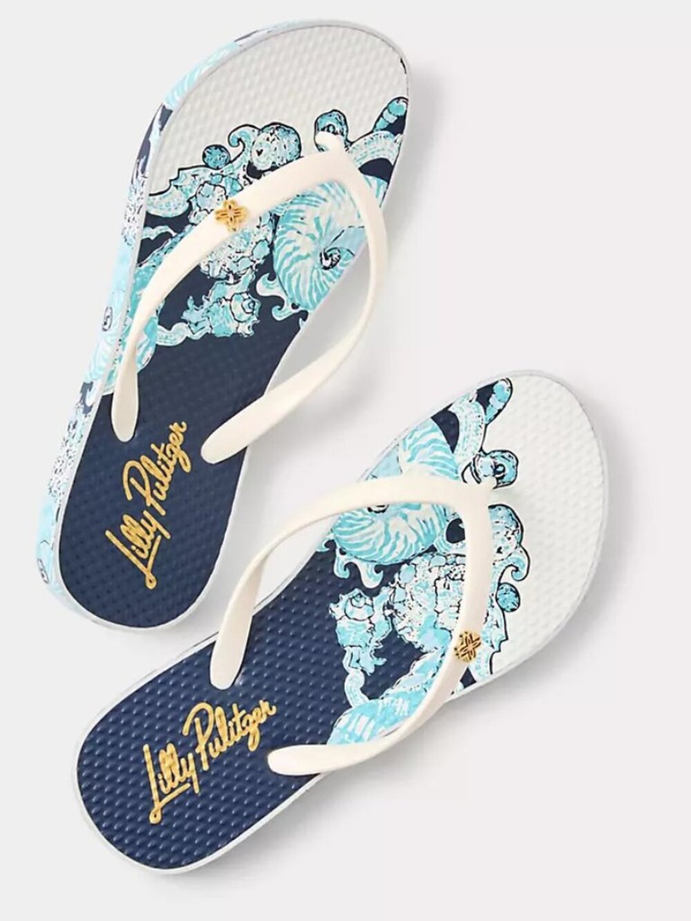 Lilly Pulitzer Pool Flip Flops in Resort White Shell Shine